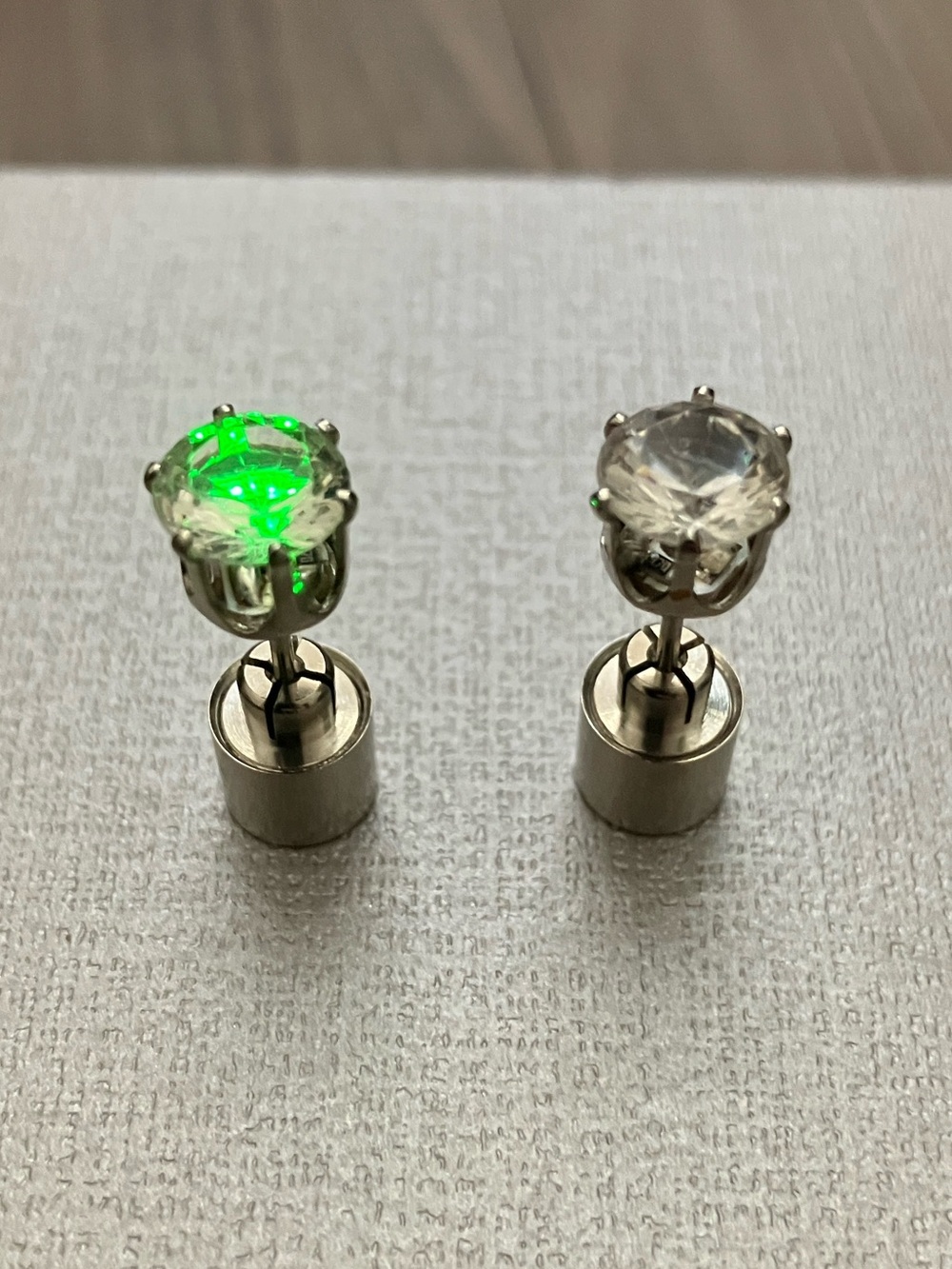 Green Lit Clear Crystal Stud Earrings with battery in back festival